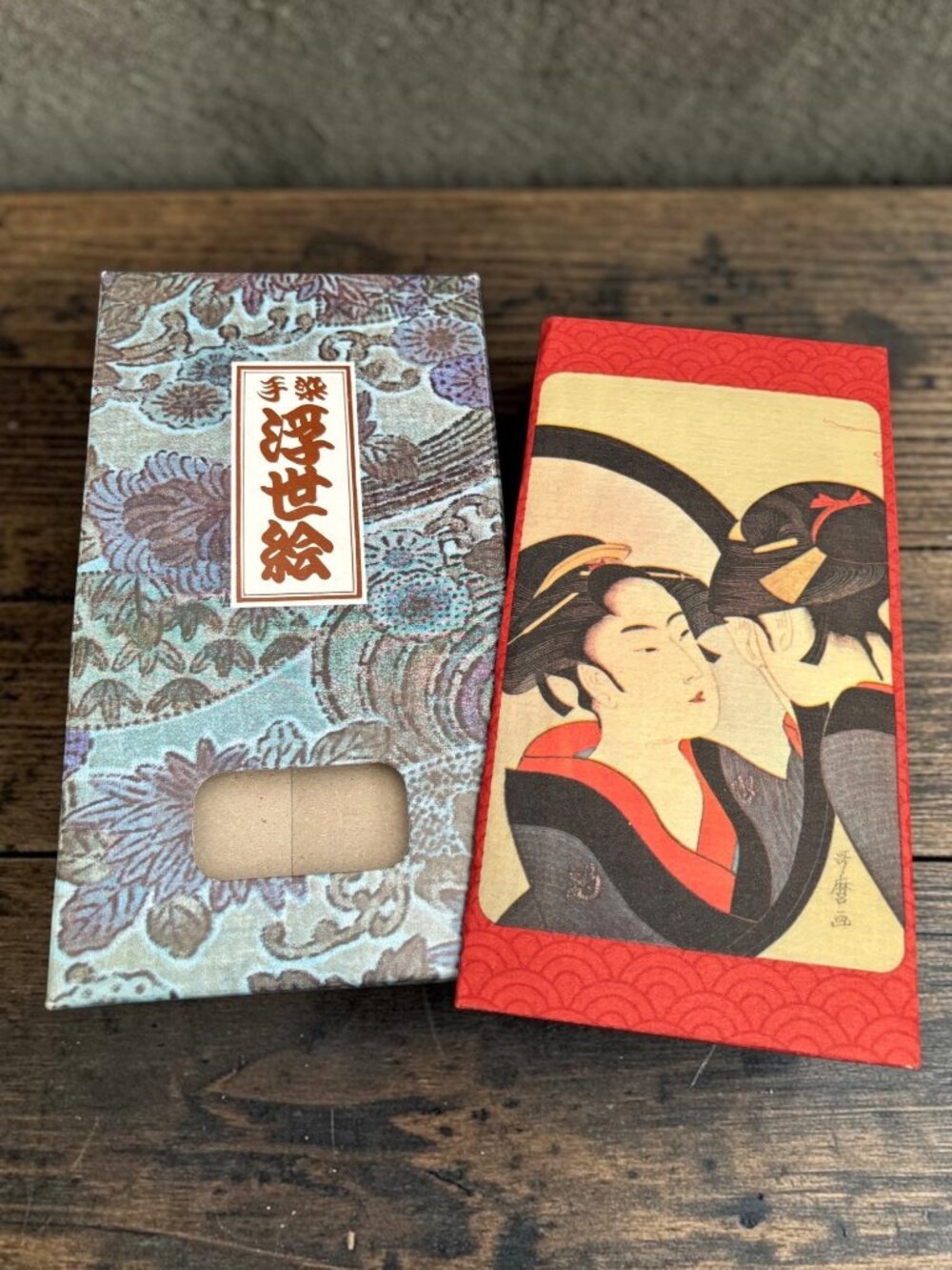 Wagami rice paper wallet/ checkbook cover, Zemliya, vintage Japanese ukiyo-e Gei